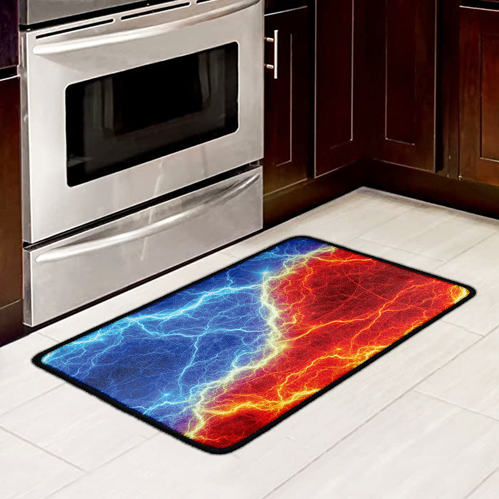 Blue And Red Lightning Print Kitchen Mat