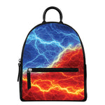 Blue And Red Lightning Print Leather Backpack