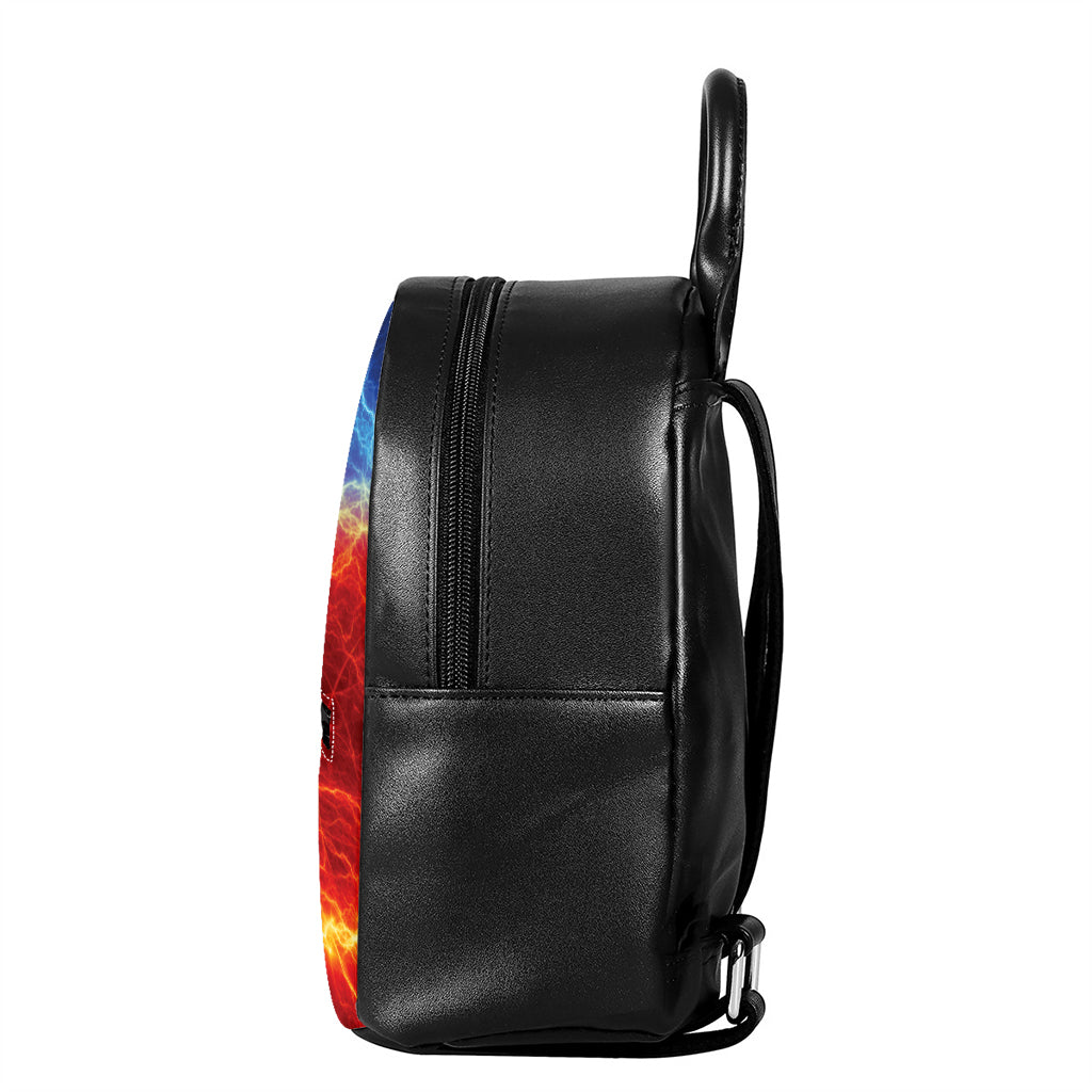 Blue And Red Lightning Print Leather Backpack