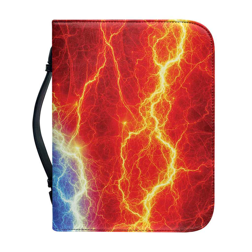 Blue And Red Lightning Print Leather Bible Cover