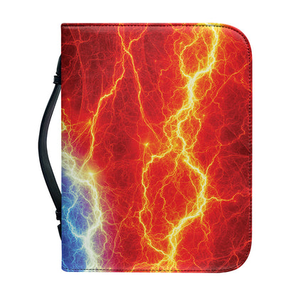 Blue And Red Lightning Print Leather Bible Cover