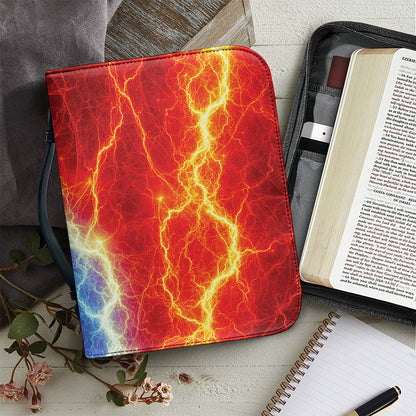 Blue And Red Lightning Print Leather Bible Cover