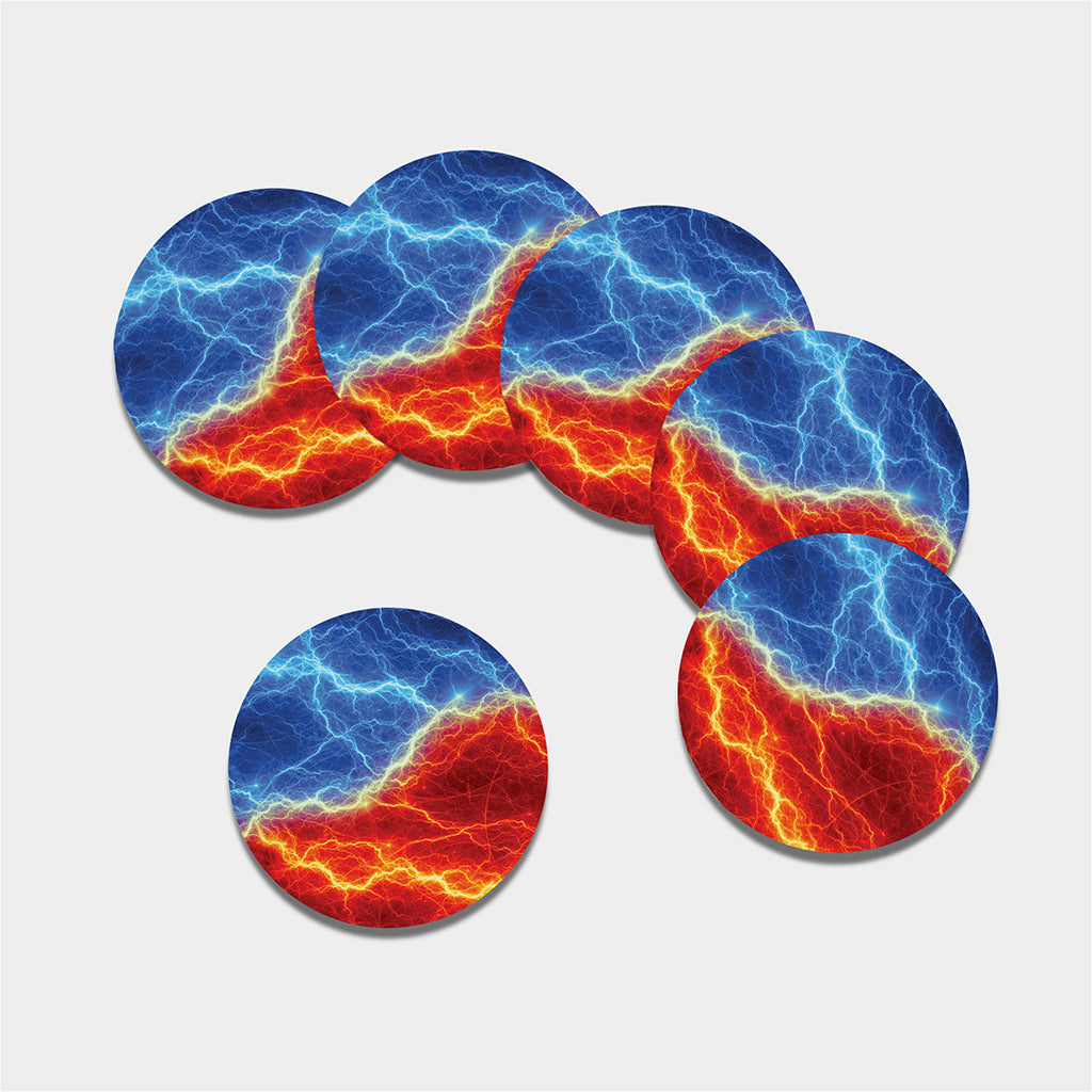 Blue And Red Lightning Print Leather Coaster Set