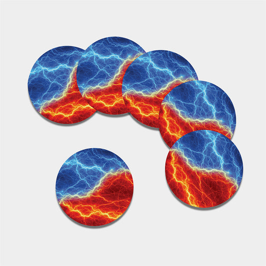 Blue And Red Lightning Print Leather Coaster Set