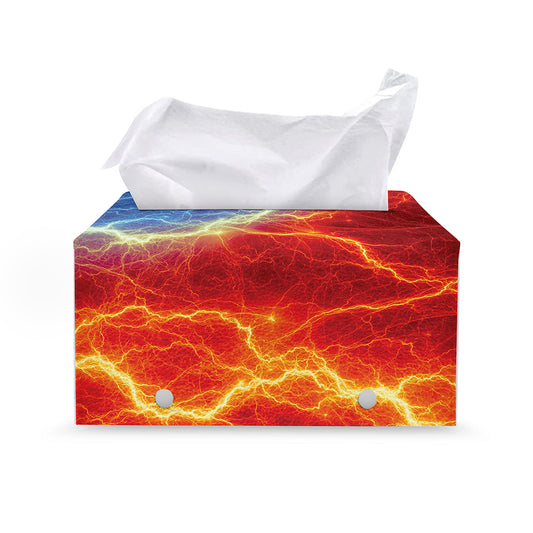 Blue And Red Lightning Print Leather Tissue Box Cover
