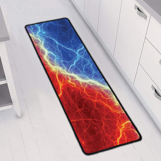 Blue And Red Lightning Print Long Kitchen Mat