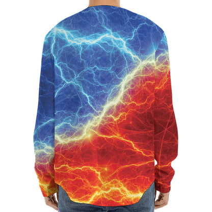 Blue And Red Lightning Print Long Sleeve Baseball Jersey