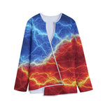 Blue And Red Lightning Print Long Sleeve Short Coat