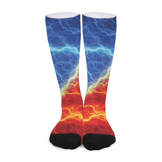 Blue And Red Lightning Print Long Socks
