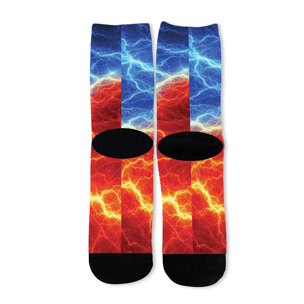 Blue And Red Lightning Print Long Socks