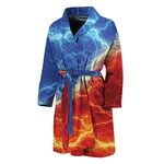 Blue And Red Lightning Print Men's Bathrobe