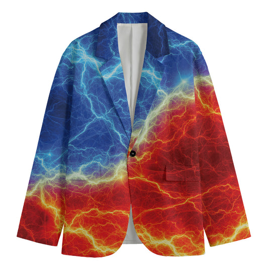 Blue And Red Lightning Print Men's Blazer