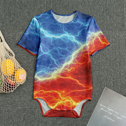 Blue And Red Lightning Print Men's Bodysuit