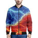 Blue And Red Lightning Print Men's Bomber Jacket