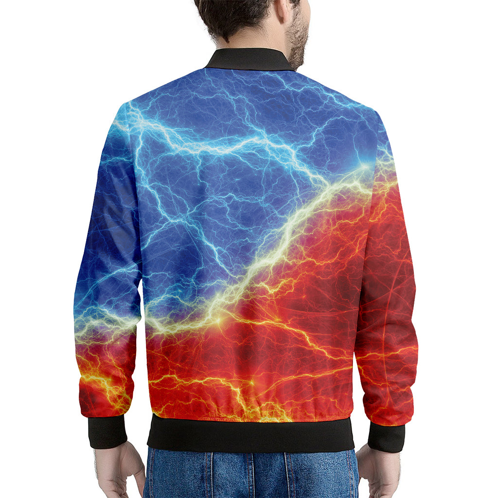 Blue And Red Lightning Print Men's Bomber Jacket