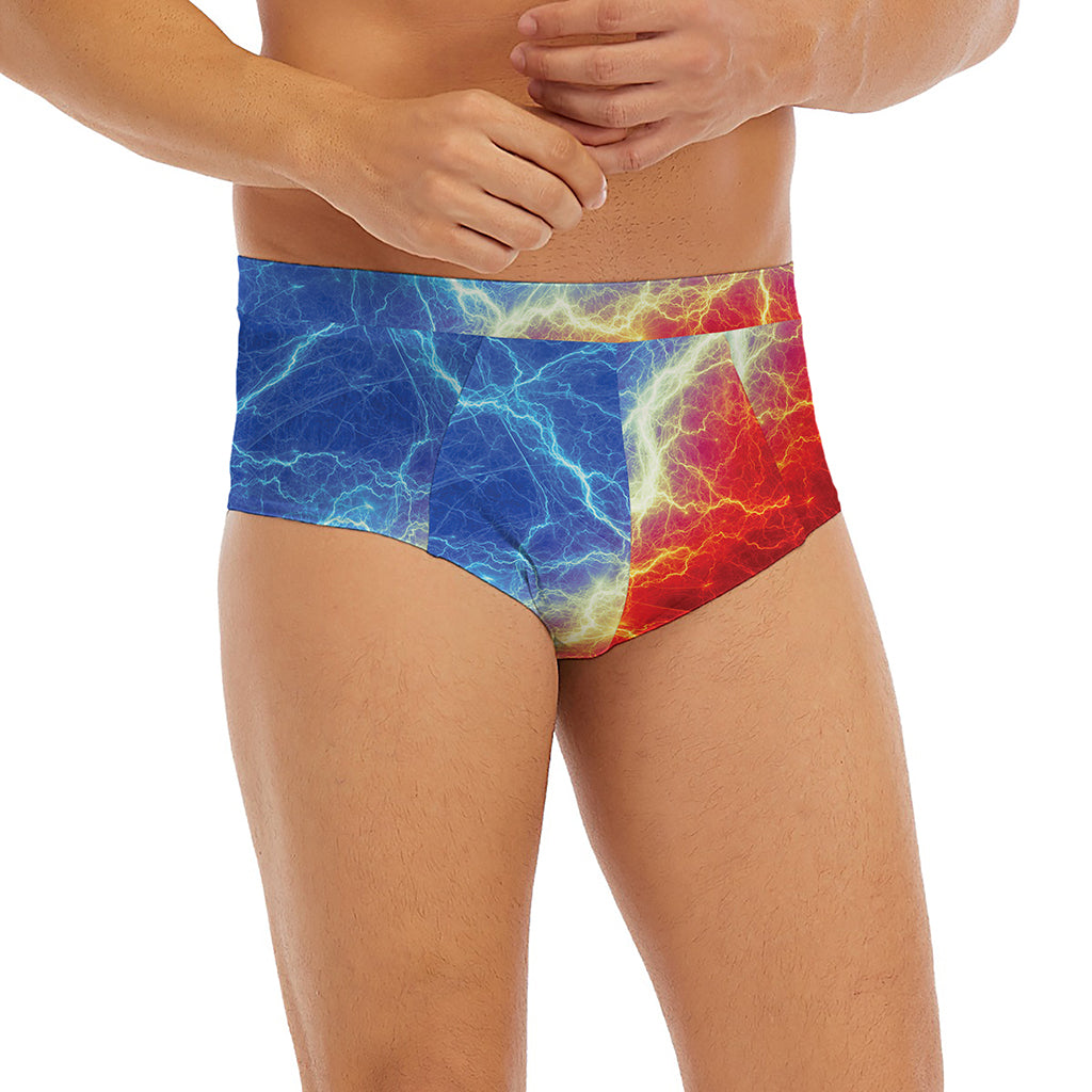 Blue And Red Lightning Print Men's Briefs