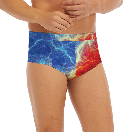 Blue And Red Lightning Print Men's Briefs