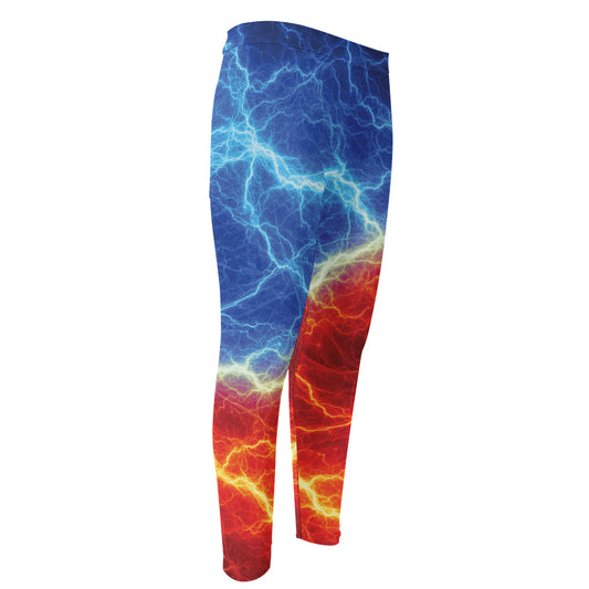 Blue And Red Lightning Print Men's Compression Pants