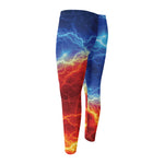 Blue And Red Lightning Print Men's Compression Pants