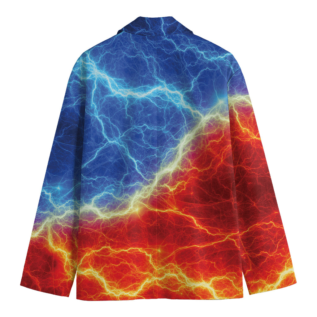 Blue And Red Lightning Print Men's Cotton Blazer