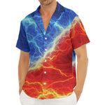 Blue And Red Lightning Print Men's Deep V-Neck Shirt