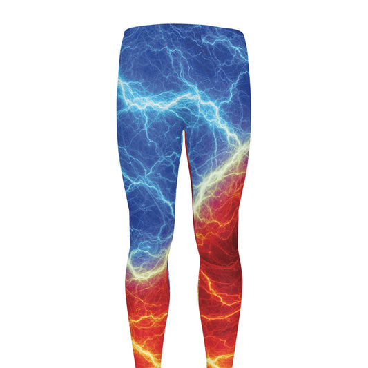 Blue And Red Lightning Print Men's leggings