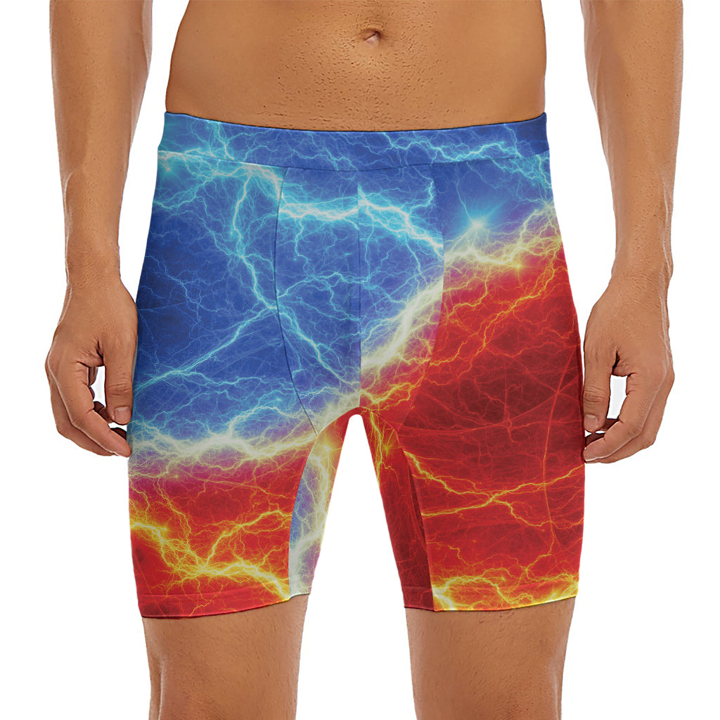 Blue And Red Lightning Print Men's Long Boxer Briefs