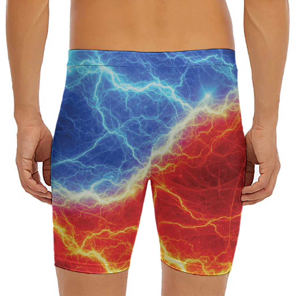 Blue And Red Lightning Print Men's Long Boxer Briefs