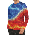 Blue And Red Lightning Print Men's Long Sleeve Rash Guard