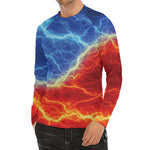 Blue And Red Lightning Print Men's Long Sleeve Rash Guard