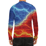 Blue And Red Lightning Print Men's Long Sleeve Rash Guard