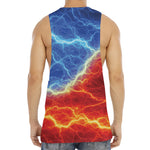 Blue And Red Lightning Print Men's Muscle Tank Top