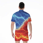 Blue And Red Lightning Print Men's Rompers
