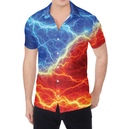 Blue And Red Lightning Print Men's Shirt