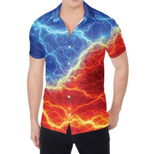 Blue And Red Lightning Print Men's Shirt