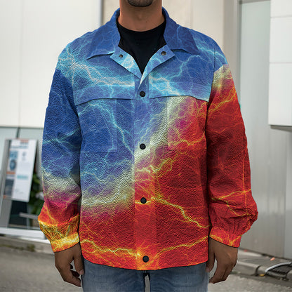 Blue And Red Lightning Print Men's Shirt Jacket