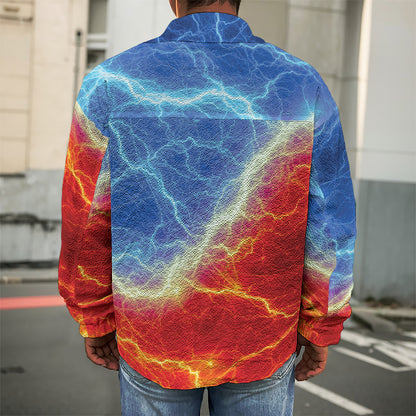 Blue And Red Lightning Print Men's Shirt Jacket