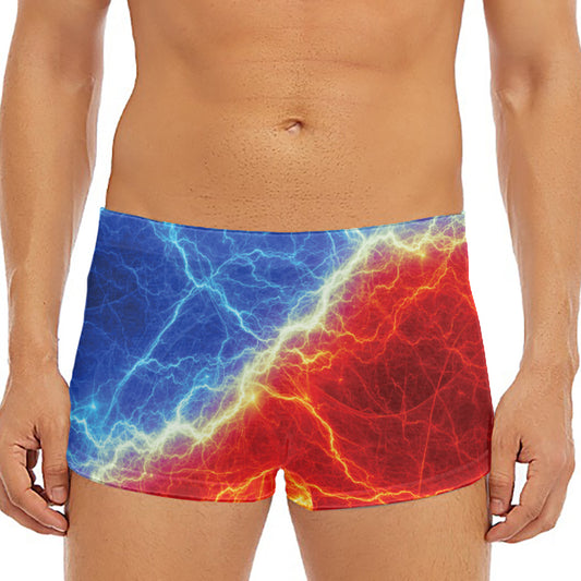 Blue And Red Lightning Print Men's Short Boxer Briefs