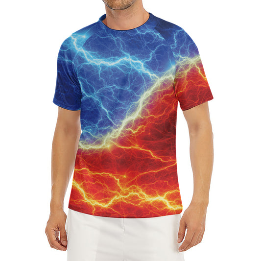 Blue And Red Lightning Print Men's Short Sleeve Rash Guard