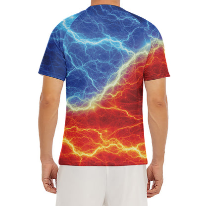 Blue And Red Lightning Print Men's Short Sleeve Rash Guard