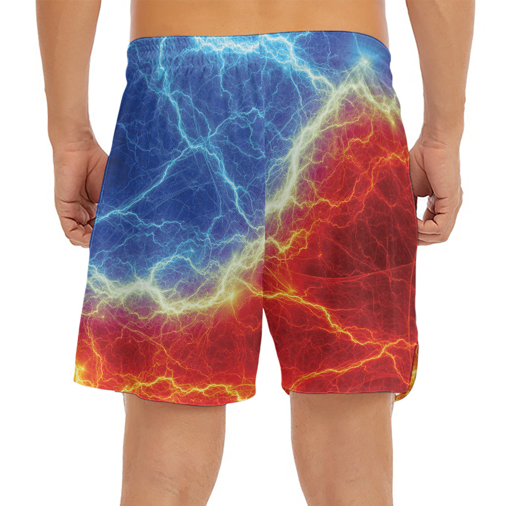 Blue And Red Lightning Print Men's Split Running Shorts