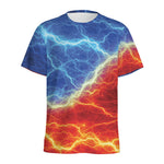 Blue And Red Lightning Print Men's Sports T-Shirt