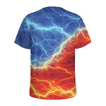 Blue And Red Lightning Print Men's Sports T-Shirt