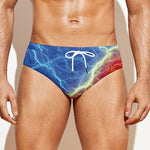 Blue And Red Lightning Print Men's Swim Briefs