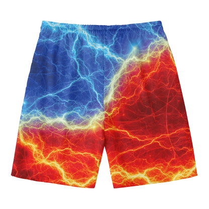 Blue And Red Lightning Print Men's Swim Trunks
