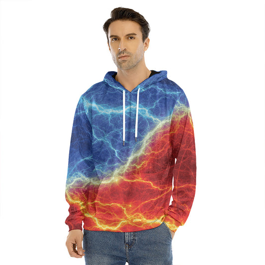 Blue And Red Lightning Print Men's Velvet Pullover Hoodie