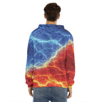 Blue And Red Lightning Print Men's Velvet Pullover Hoodie