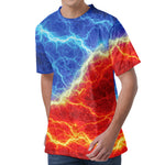 Blue And Red Lightning Print Men's Velvet T-Shirt