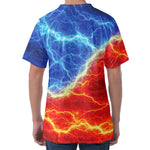 Blue And Red Lightning Print Men's Velvet T-Shirt