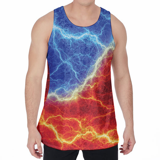 Blue And Red Lightning Print Men's Velvet Tank Top